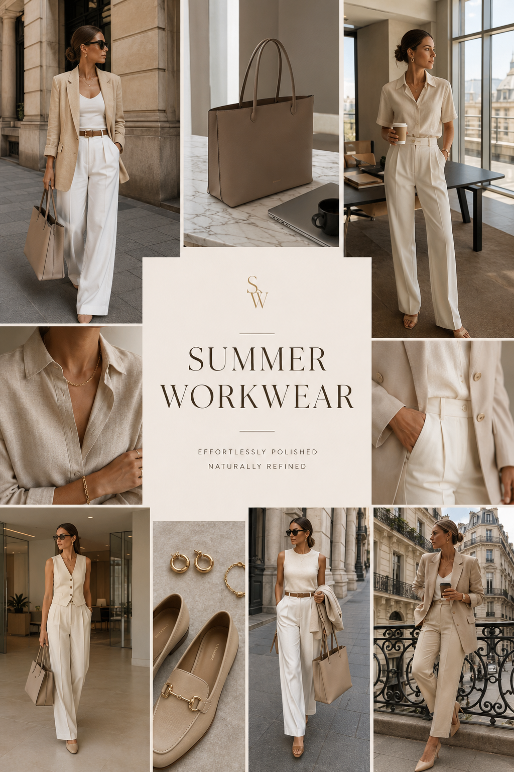 elegant summer workwear outfits with quiet luxury office fashion inspiration