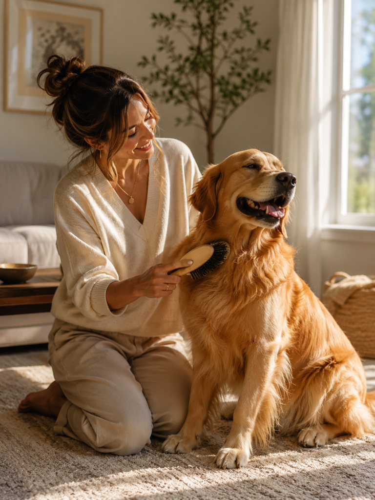 dog enjoying daily brushing routine