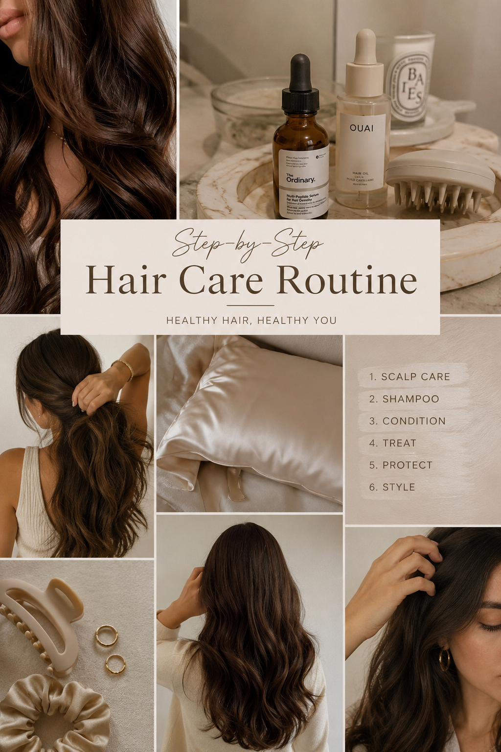 healthy shiny hair care routine with feminine beauty aesthetic
