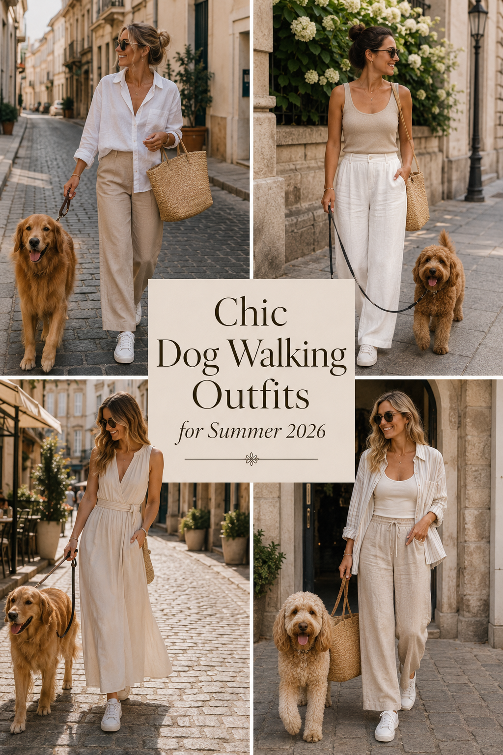 chic dog walking outfits for summer 2026 with stylish dog mom fashion