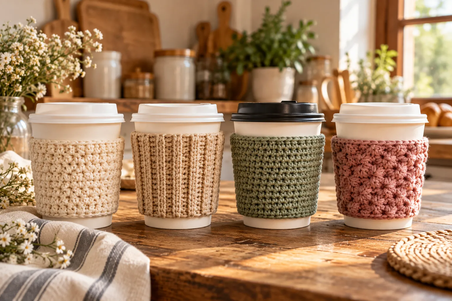 easy beginner crochet cup sleeves in simple stitches