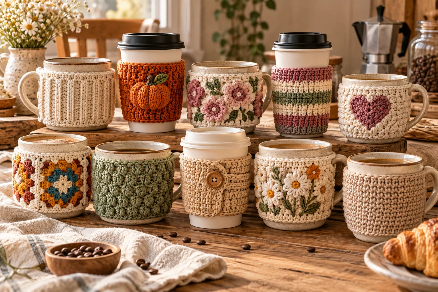 10 Cup Sleeves Free Crochet Patterns